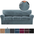 Indoor Thick Striped Velvet 4-Piece Stretch Sofa Covers